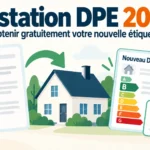 Illustration présentant la mise à jour du DPE en 2027 avec une nouvelle étiquette ADEME, sans refaire le diagnostic lorsque seule la règle de calcul évolue.