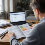 Vous êtes propriétaire et vous préparez une mise en location : le DPE devient un vrai point de blocage en 2026 pour les logements classés E, F ou G. Ici, on voit un bailleur qui épluche son dossier (diagnostic, factures, bail) pour savoir s’il peut louer, augmenter ou s’il doit lancer des travaux avant de remettre le bien sur le marché.