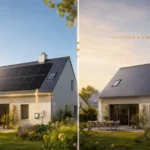 Même maison en 2026 et en 2030, avec des panneaux solaires installés immédiatement ou après plusieurs années d’attente.