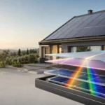 Panneaux tandem pérovskite-silicium installé sur la toiture d’une maison.