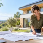 Couple examinant les plans et matériaux d’une maison neuve dans le cadre d’une ACV RE2020