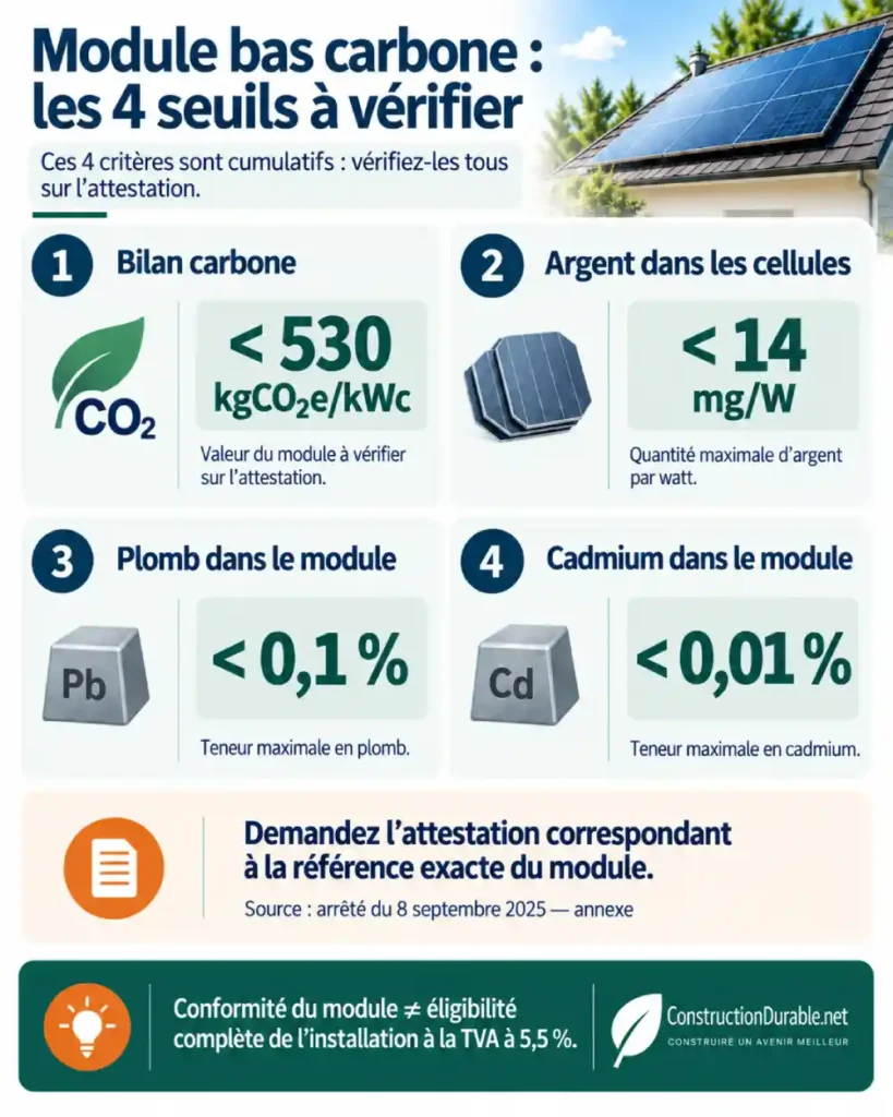Quatre seuils réglementaires à vérifier pour un module photovoltaïque bas carbone